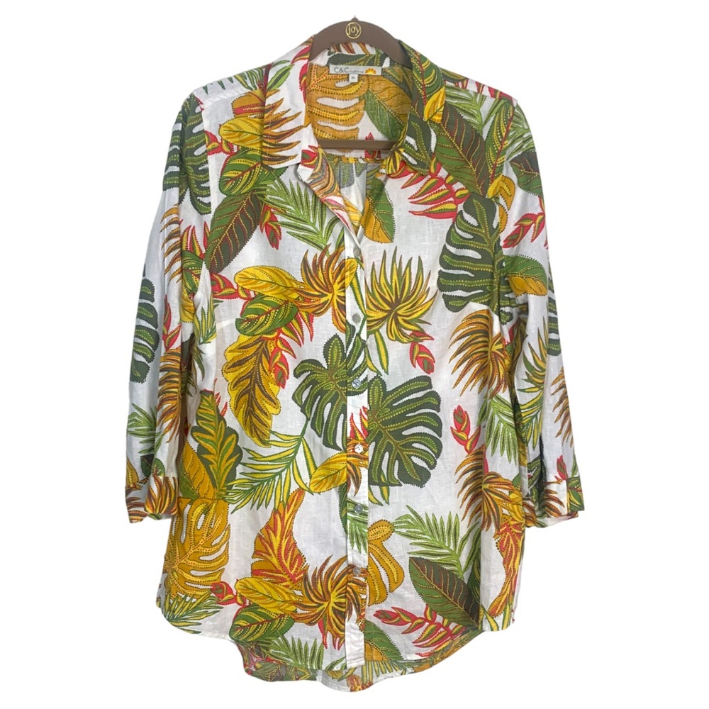 C & C California  Palm‎ print Linen Blend Top Tunic Shirt X Large